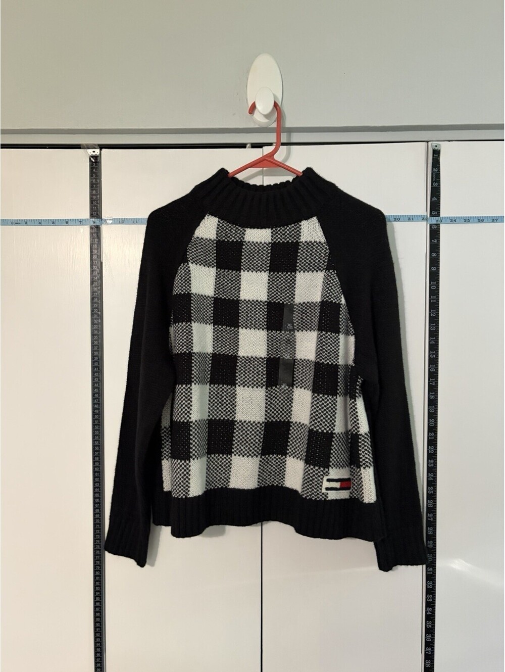 Tommy Jeans NWT Women's XL Black White Buffalo Check Sweater Mock Neck $69